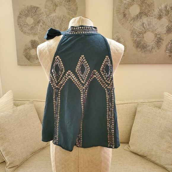 Free People Glitter City Tie Neck Tank Top sz Sm - Picture 7 of 11